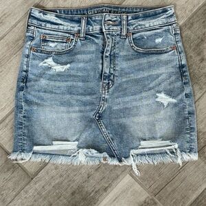 American Eagle Outfitters Women's Ripped Jean Skirt Super Stretch - Light Blue